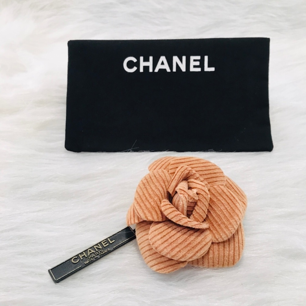 CHANEL Fabric Brown Camellia Brooch Pin